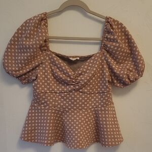 Meraki Blush Puff Sleeve Peplum Blouse